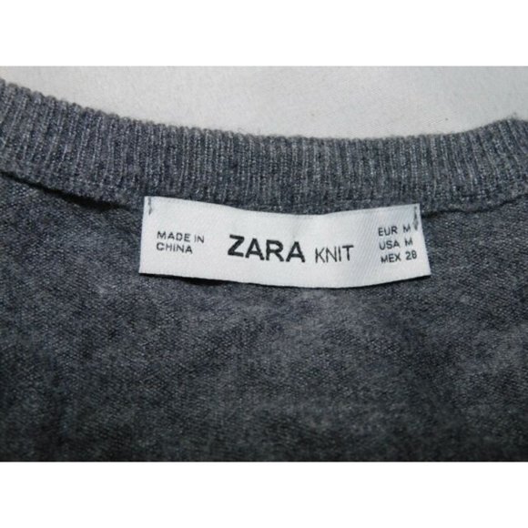 Zara Womens M Oversized Gray Flounce Ruffle Detail Sweater V Neck - Picture 2 of 7